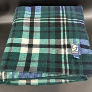 Vintage GAP Pro Fleece Plaid Blanket 60" x 60" | Made in Korea | Green Blue